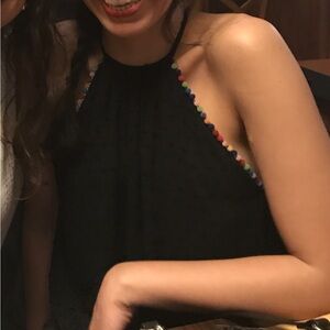 Black Tank with Rainbow Pom-Poms | Size S